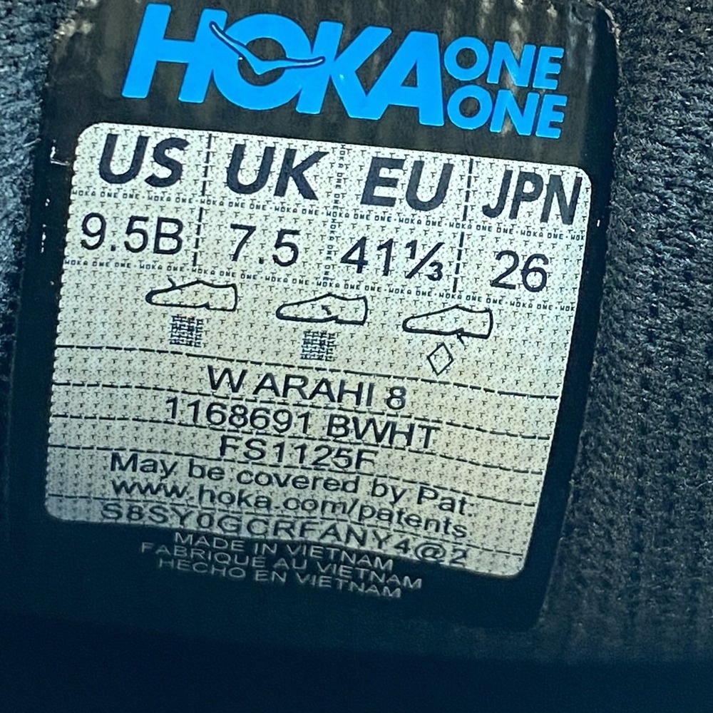 Hoka One One Sneakers Womens 9.5 B Arahi 8 1168691 BWHT Black Running Gym Shoes - Picture 8 of 10